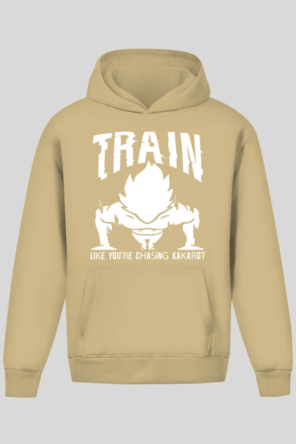 Frontansicht Kakarot Oversize Hoodie Sand für Männer und Frauen