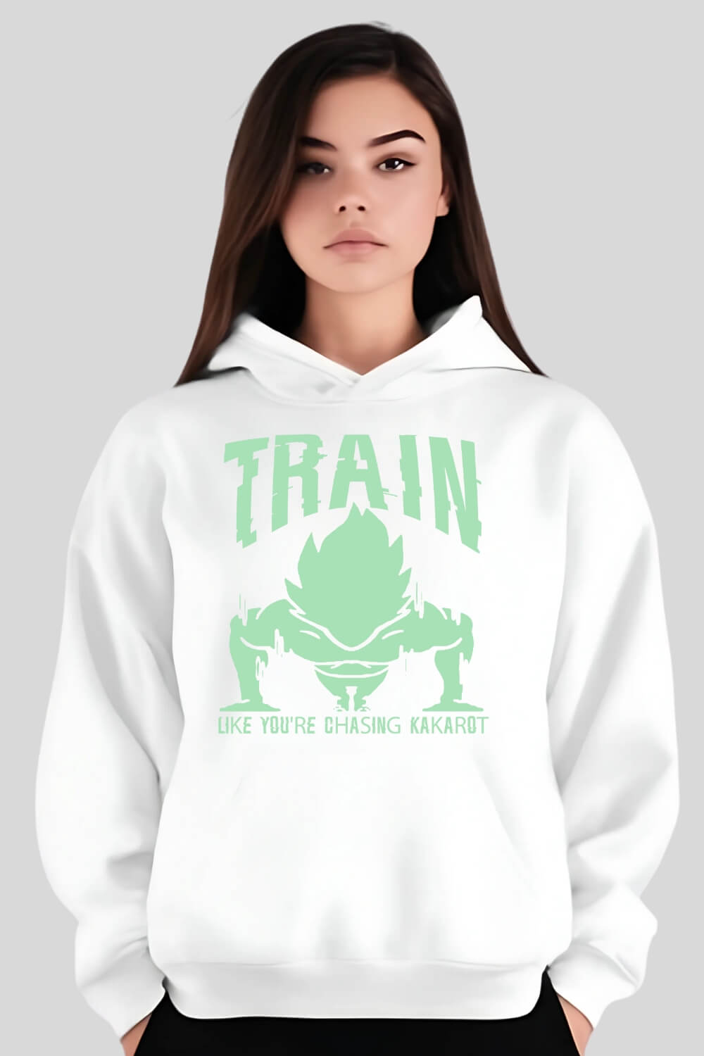 Frontansicht Kakarot Oversize Hoodie White für Männer und Frauen