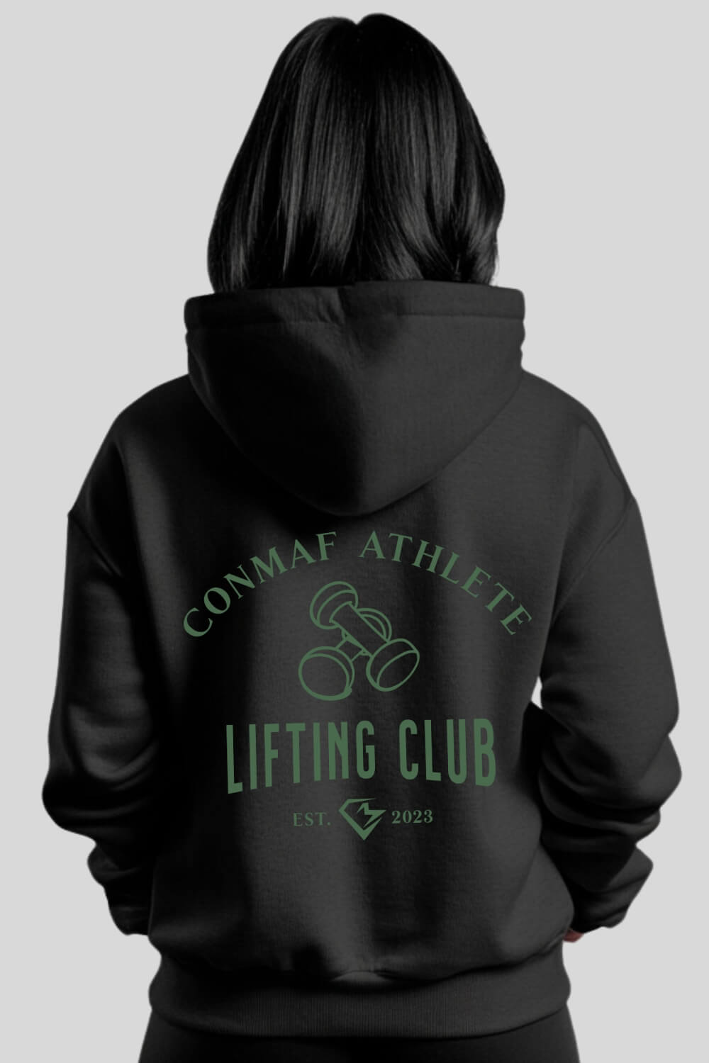 Rückansicht Lifting Club Oversize Hoodie Black für Männer und Frauen