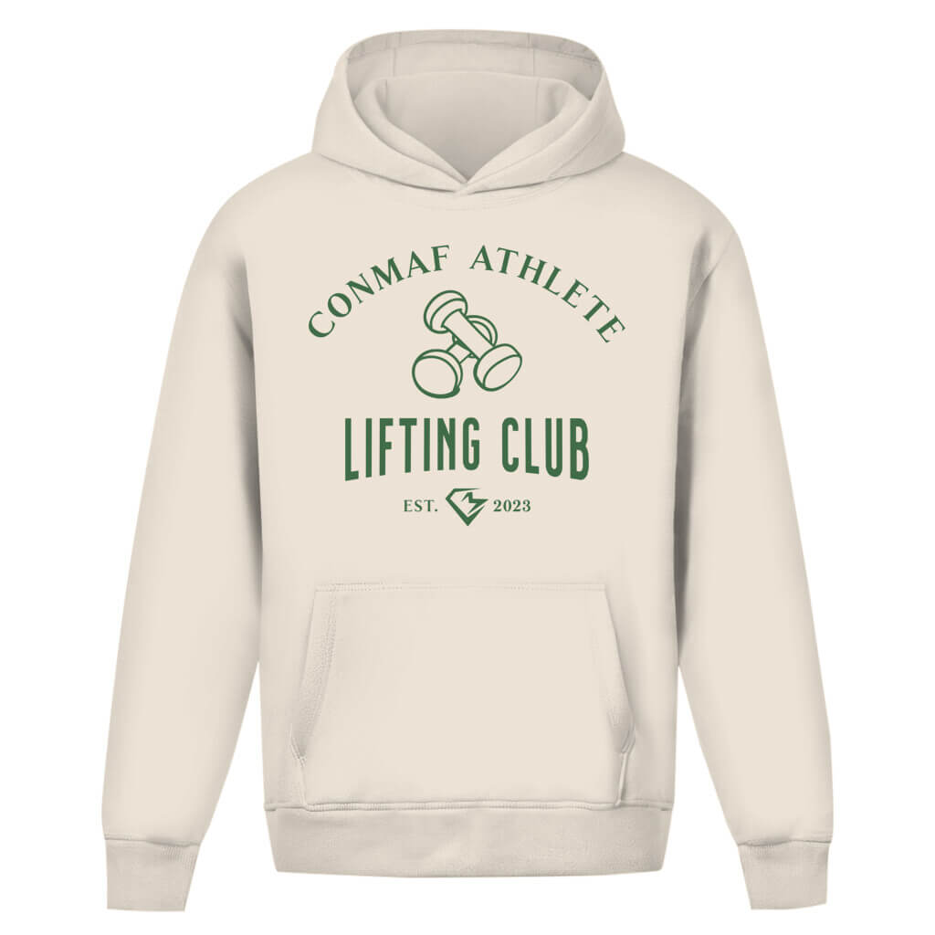 Frontansicht Lifting Club Oversize Hoodie Sand für Männer und Frauen