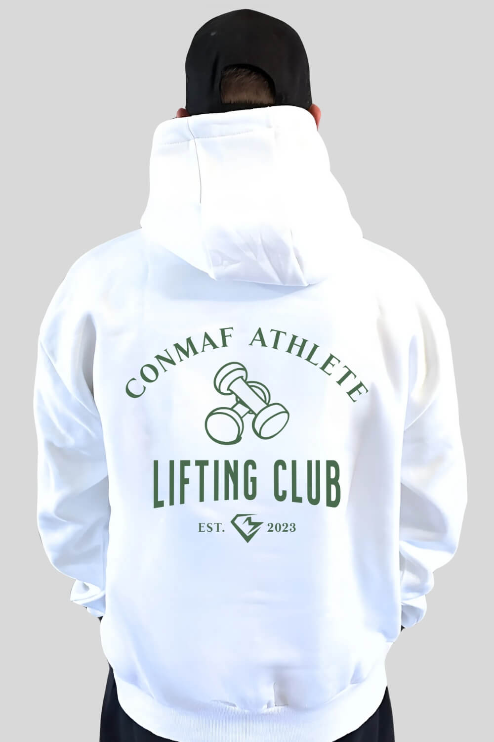 Rückansicht Lifting Club Oversize Hoodie White für Männer und Frauen