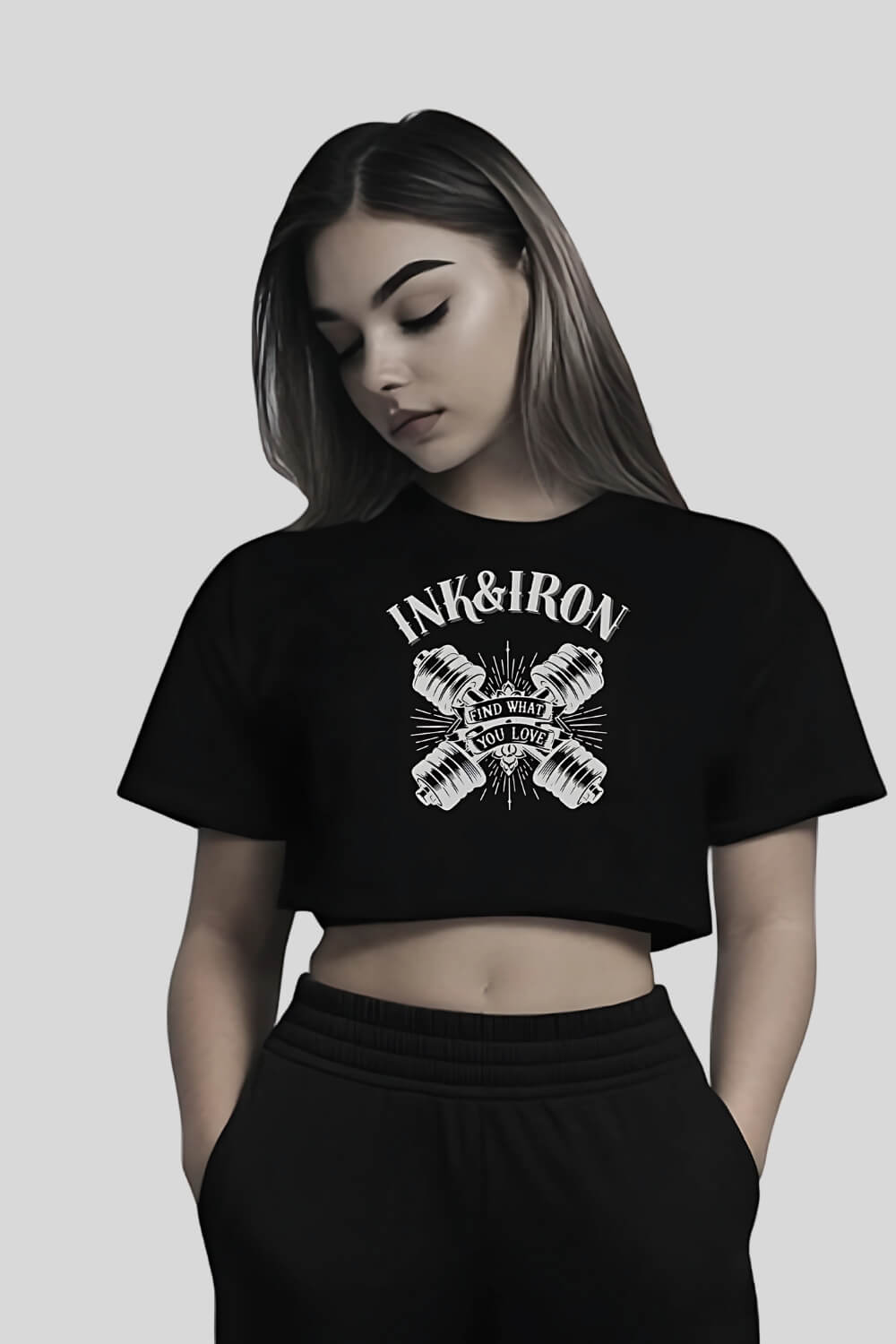 Frontansicht Love Oversize Crop Top Black für Frauen
