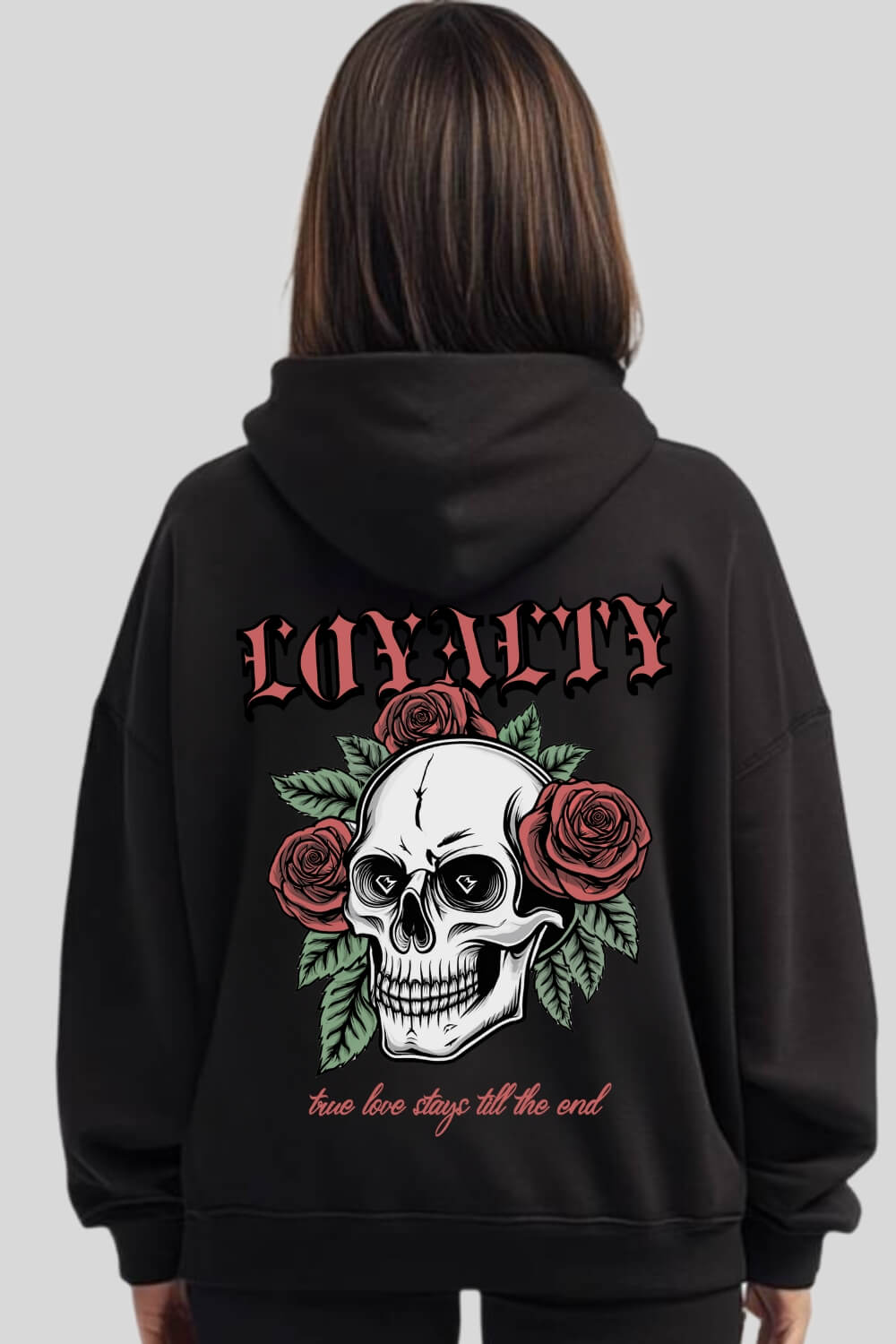 Rückansicht Loyalty Oversize Hoodie Black für Männer und Frauen