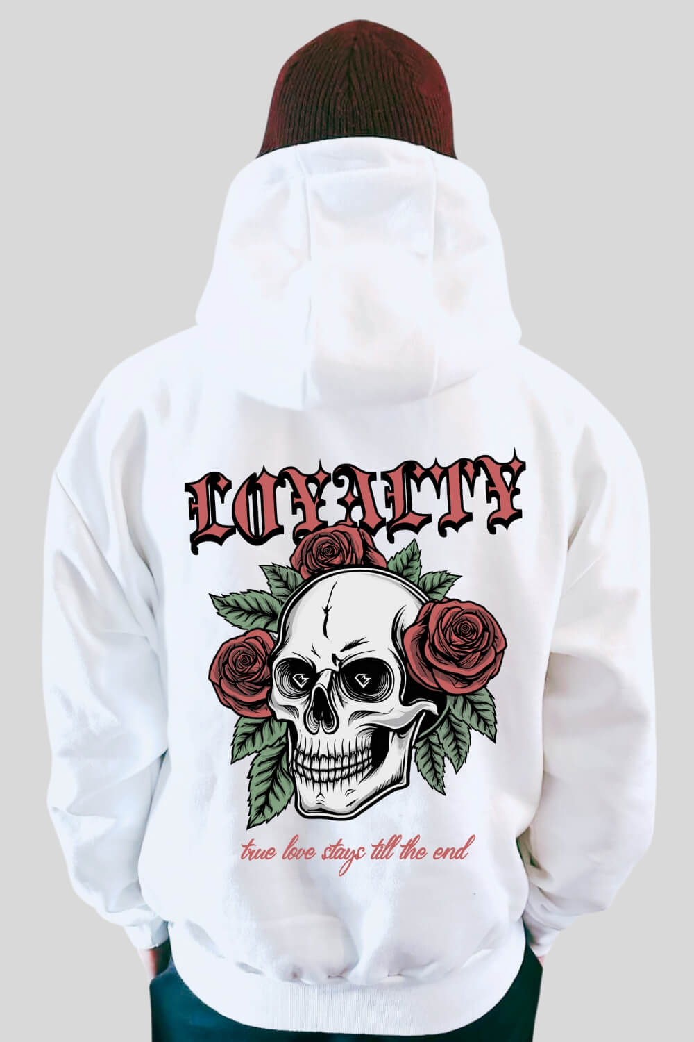 Rückansicht Loyalty Oversize Hoodie White für Männer und Frauen