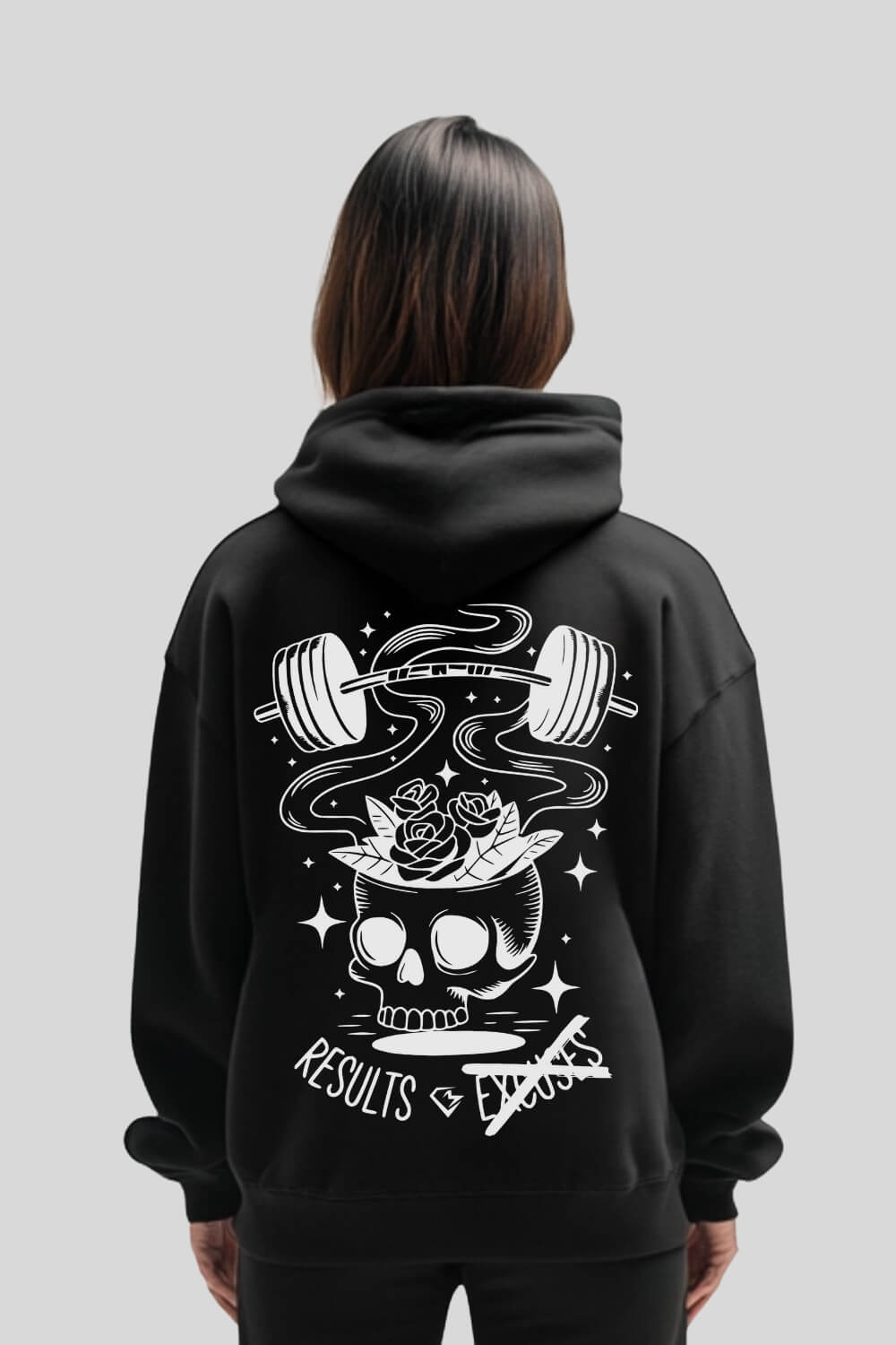 Rückansicht No Excuses Oversize Hoodie Black für Männer und Frauen
