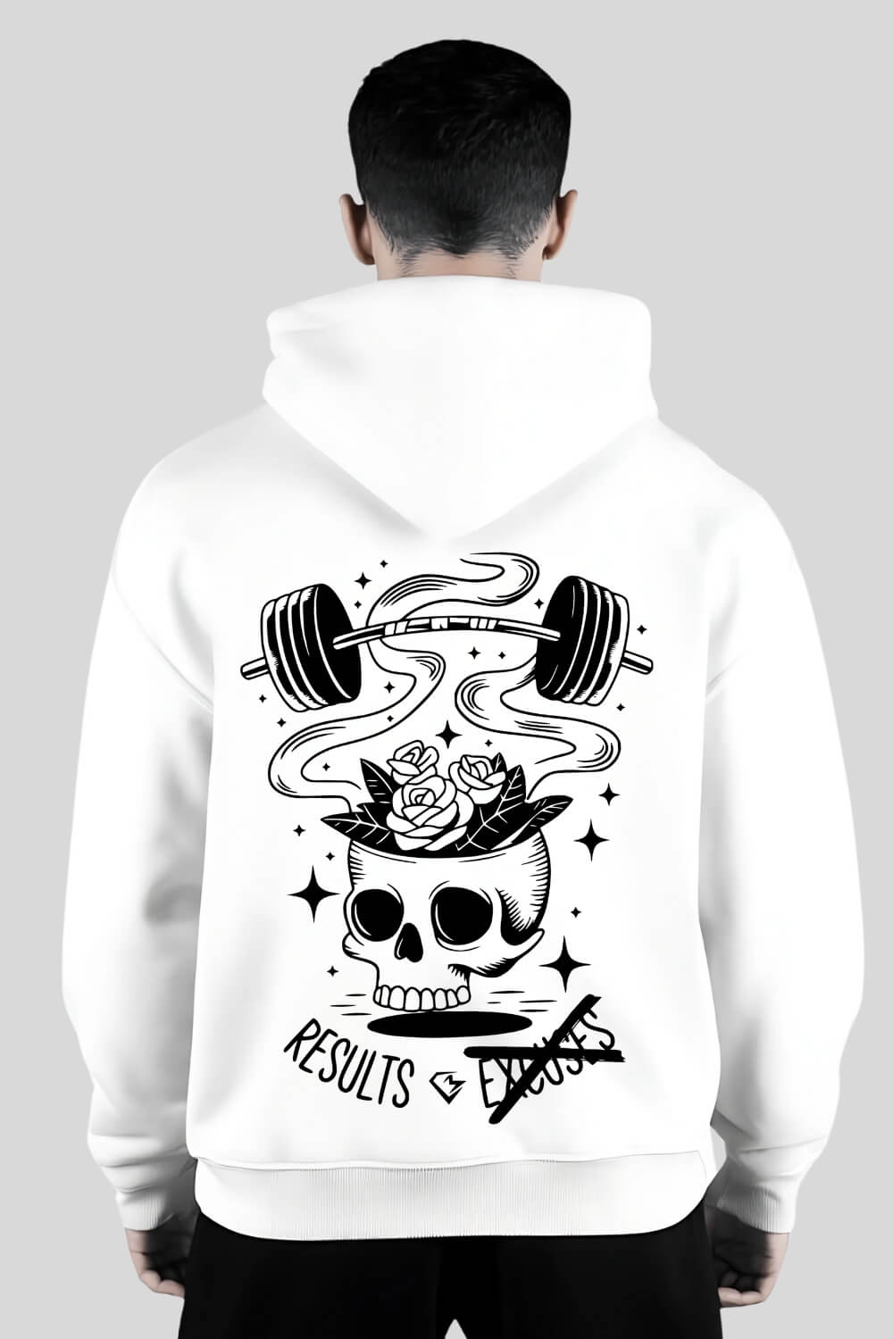 Rückansicht No Excuses Oversize Hoodie White für Männer und Frauen