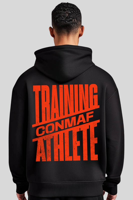 Rückansicht Orange Oversize Hoodie Black für Männer und Frauen