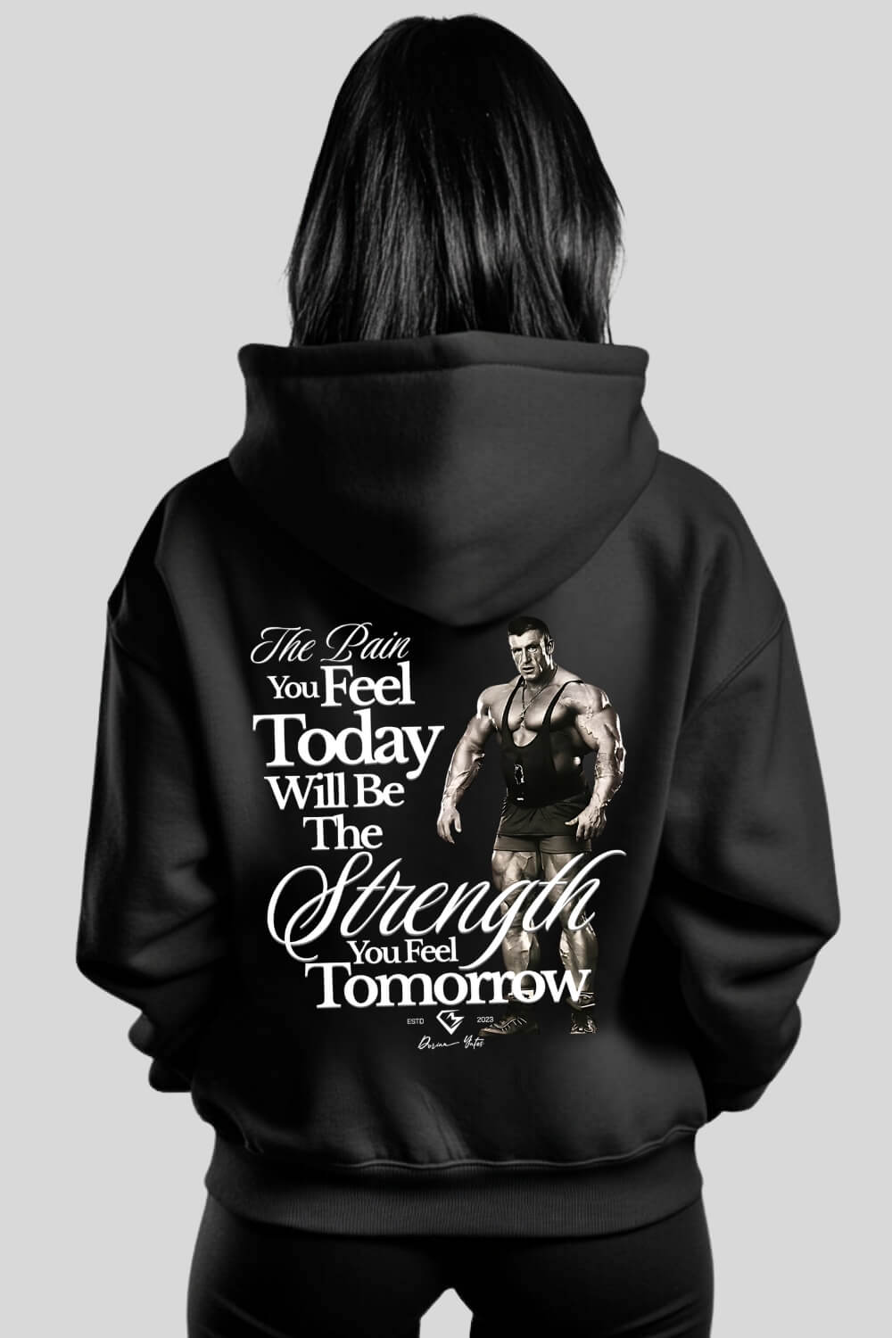 Rückansicht Pain Oversize Hoodie Black für Männer und Frauen