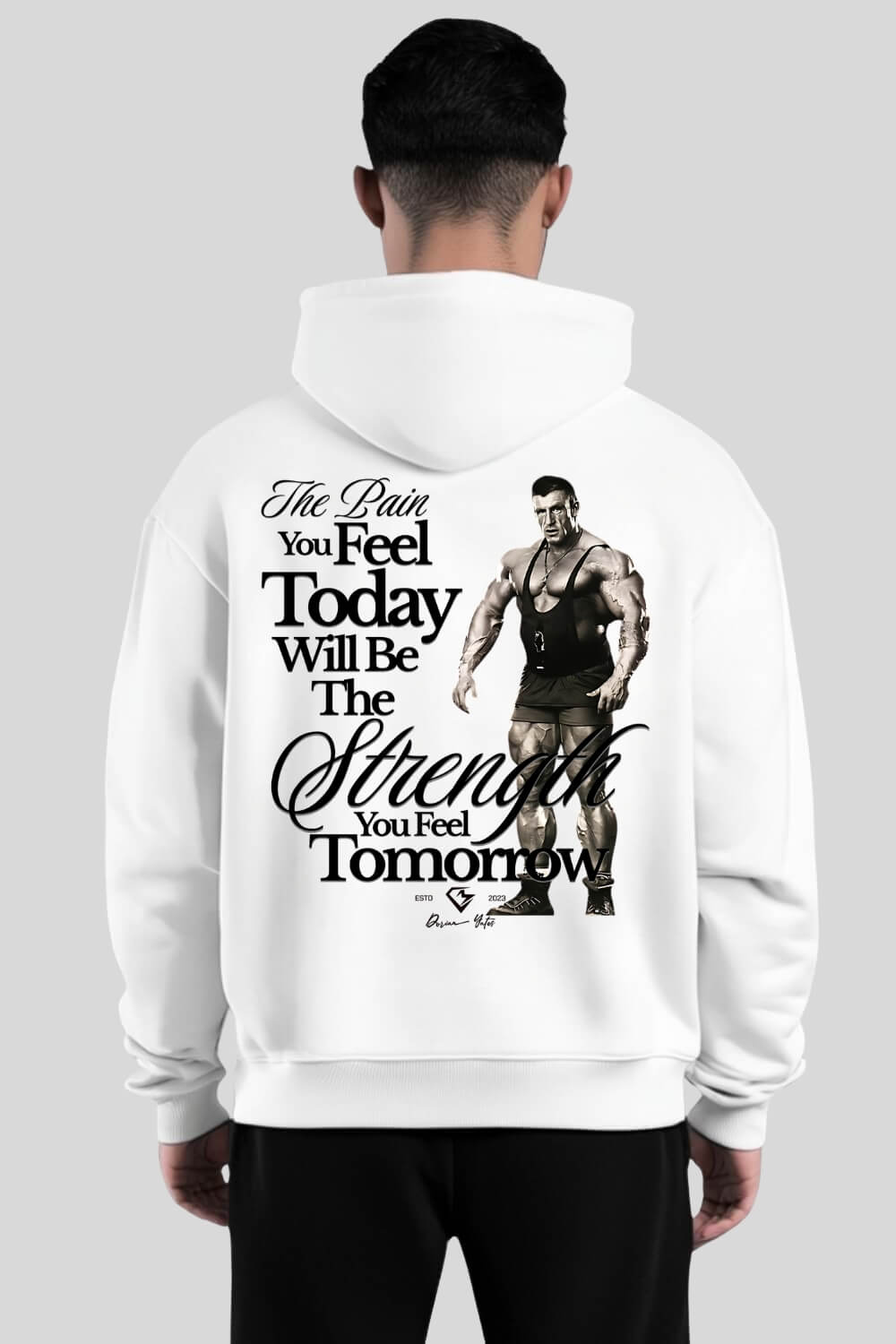 Rückansicht Pain Oversize Hoodie White für Männer und Frauen