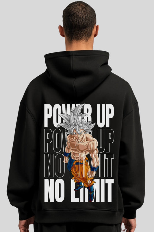 Rückansicht Power Up Oversize Hoodie Black für Männer und Frauen