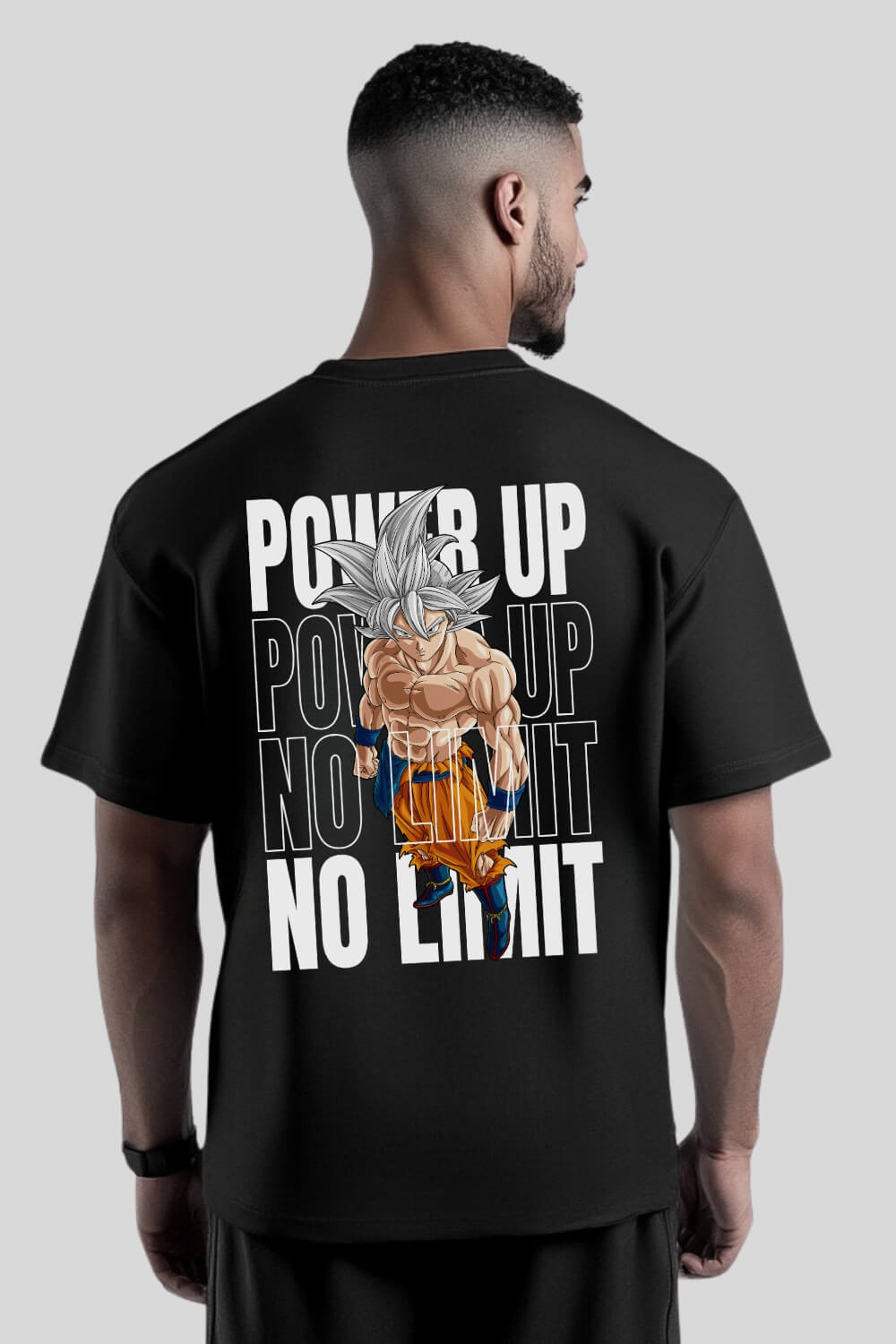 Rückansicht Power Up Oversize T-Shirt Black für Männer und Frauen