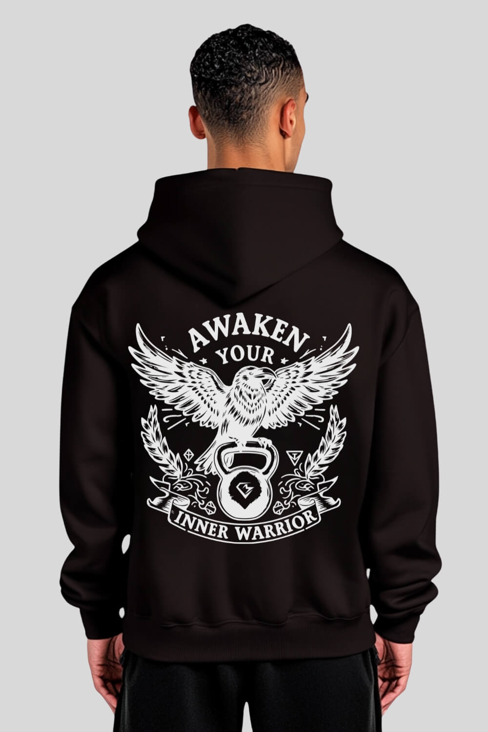 Rückansicht Raven Oversize Hoodie Black für Männer und Frauen