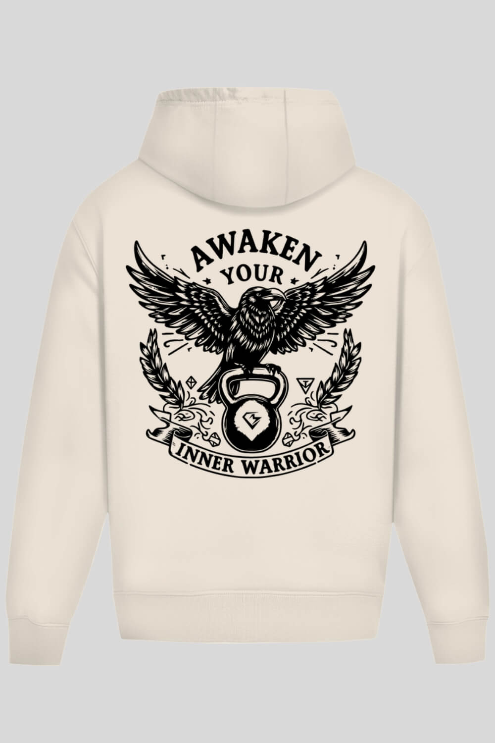 Rückansicht Raven Oversize Hoodie Sand für Männer und Frauen