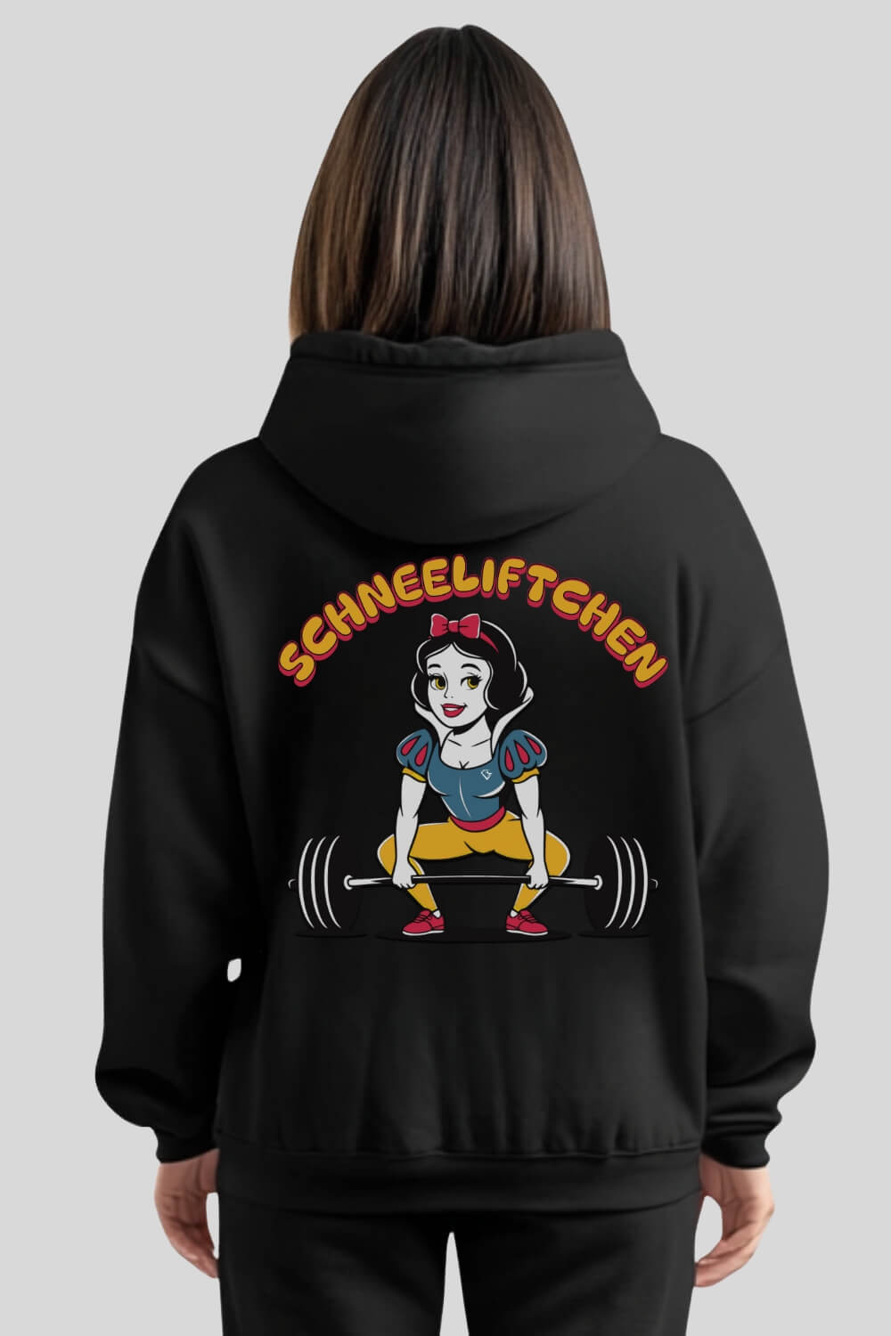 Rückansicht Schneeliftchen Oversize Hoodie Black für Männer und Frauen