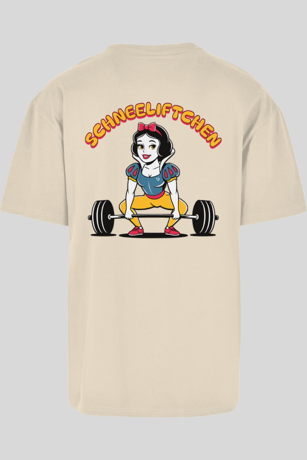 Rückansicht Schneeliftchen Oversize T-Shirt Sand für Männer und Frauen