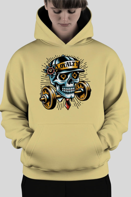 Frontansicht Skull Oversize Hoodie Sand für Männer und Frauen