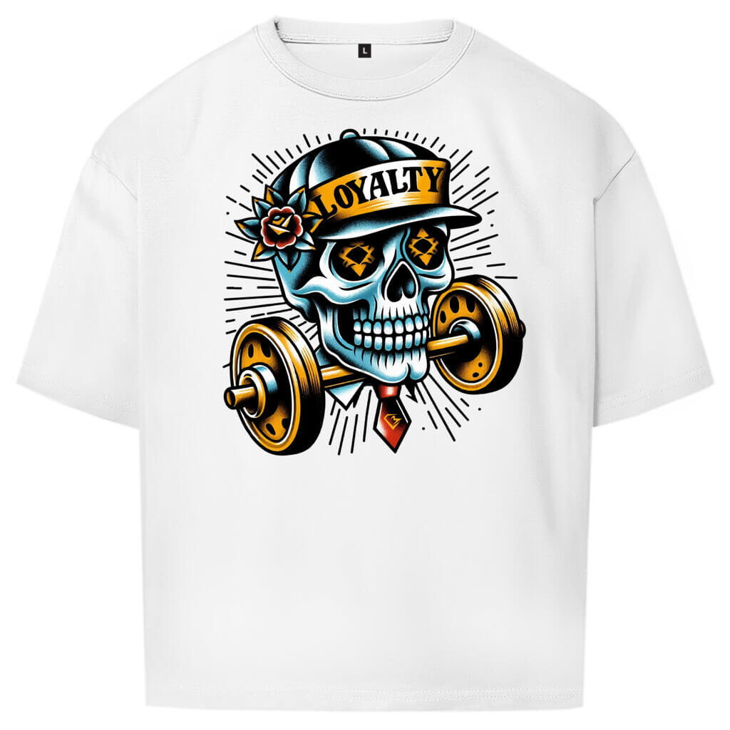 Frontansicht Skull Oversize T-Shirt White für Männer und Frauen