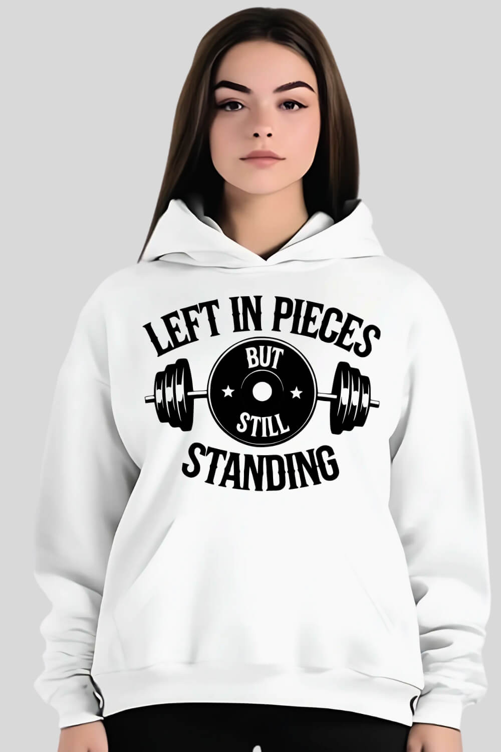 Frontansicht Standing Oversize Hoodie White für Männer und Frauen