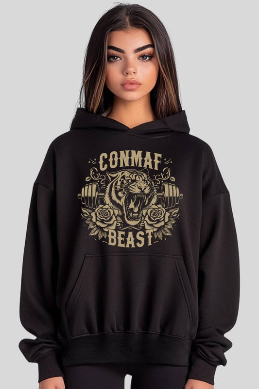 Frontansicht Tiger Oversize Hoodie Black für Männer und Frauen