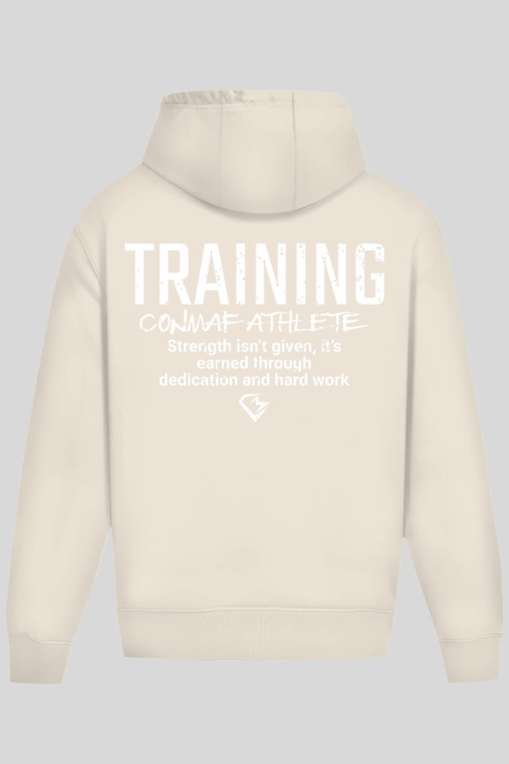 Rückansicht Training Oversize Hoodie Sand für Männer und Frauen