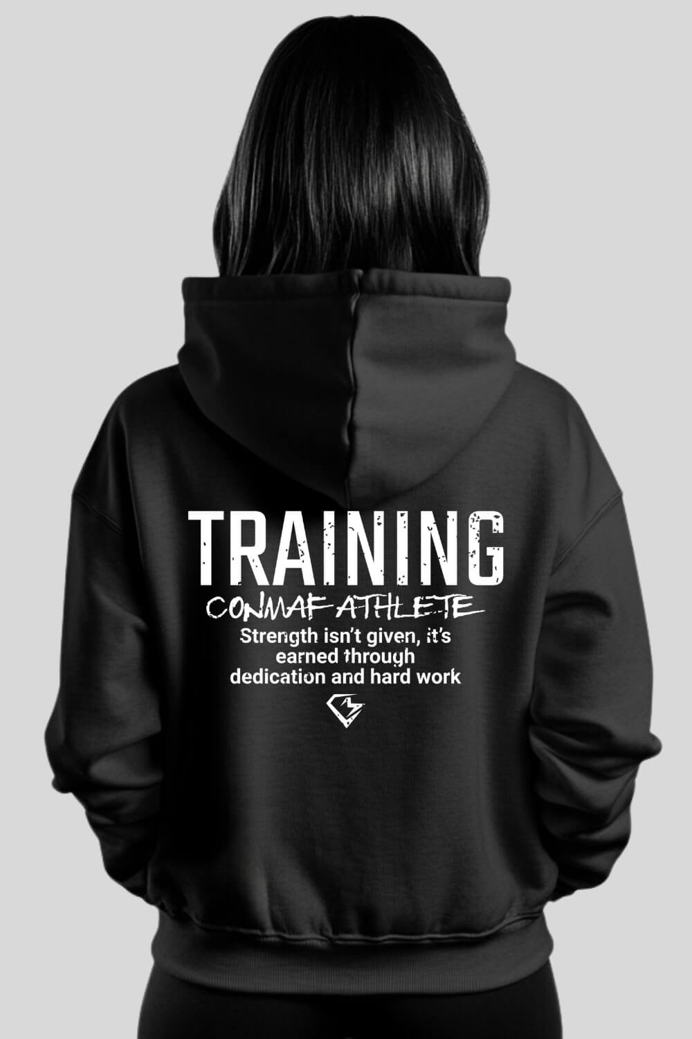 Rückansicht Training Oversize Zipper Hoodie Black für Männer und Frauen
