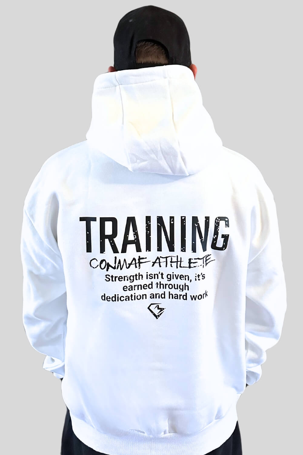 Rückansicht Training Oversize Zipper Hoodie White für Männer und Frauen