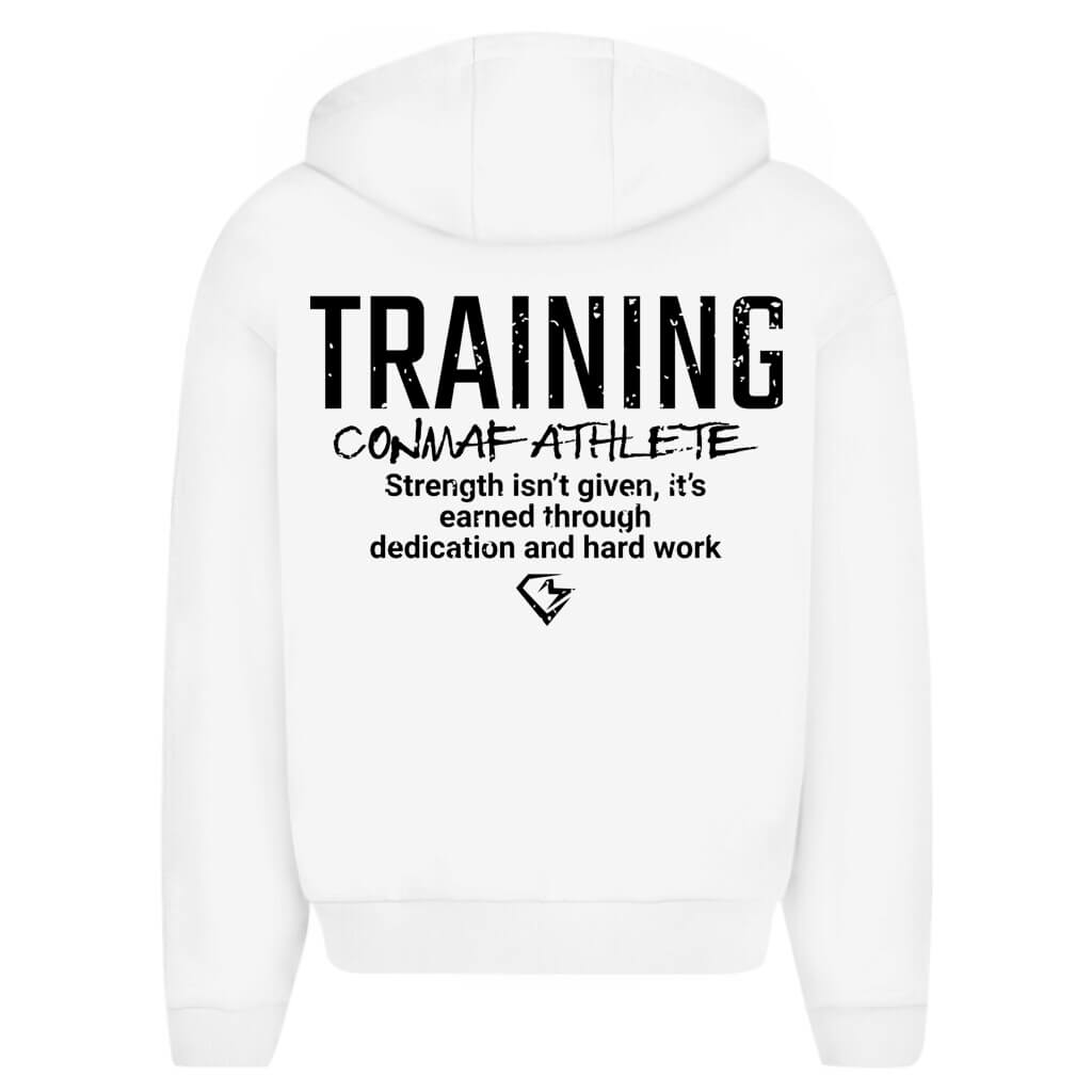 Rückansicht Training Oversize Zipper Hoodie White für Männer und Frauen