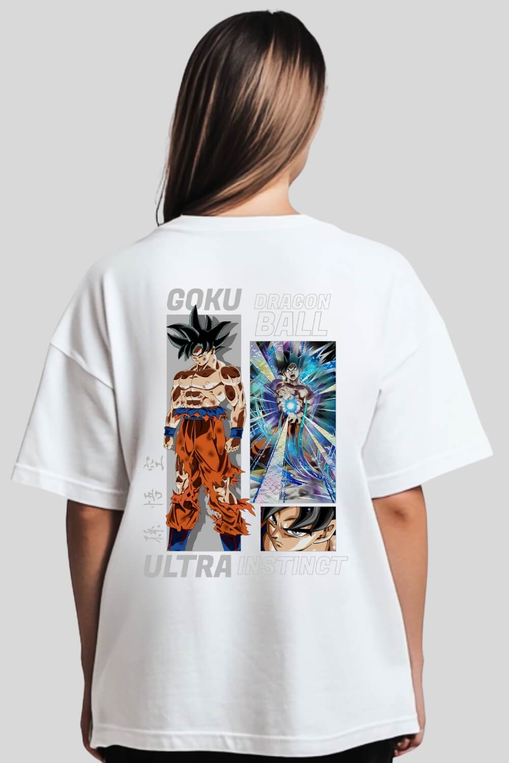Rückansicht UltraInstinct Oversize T-Shirt White für Männer und Frauen