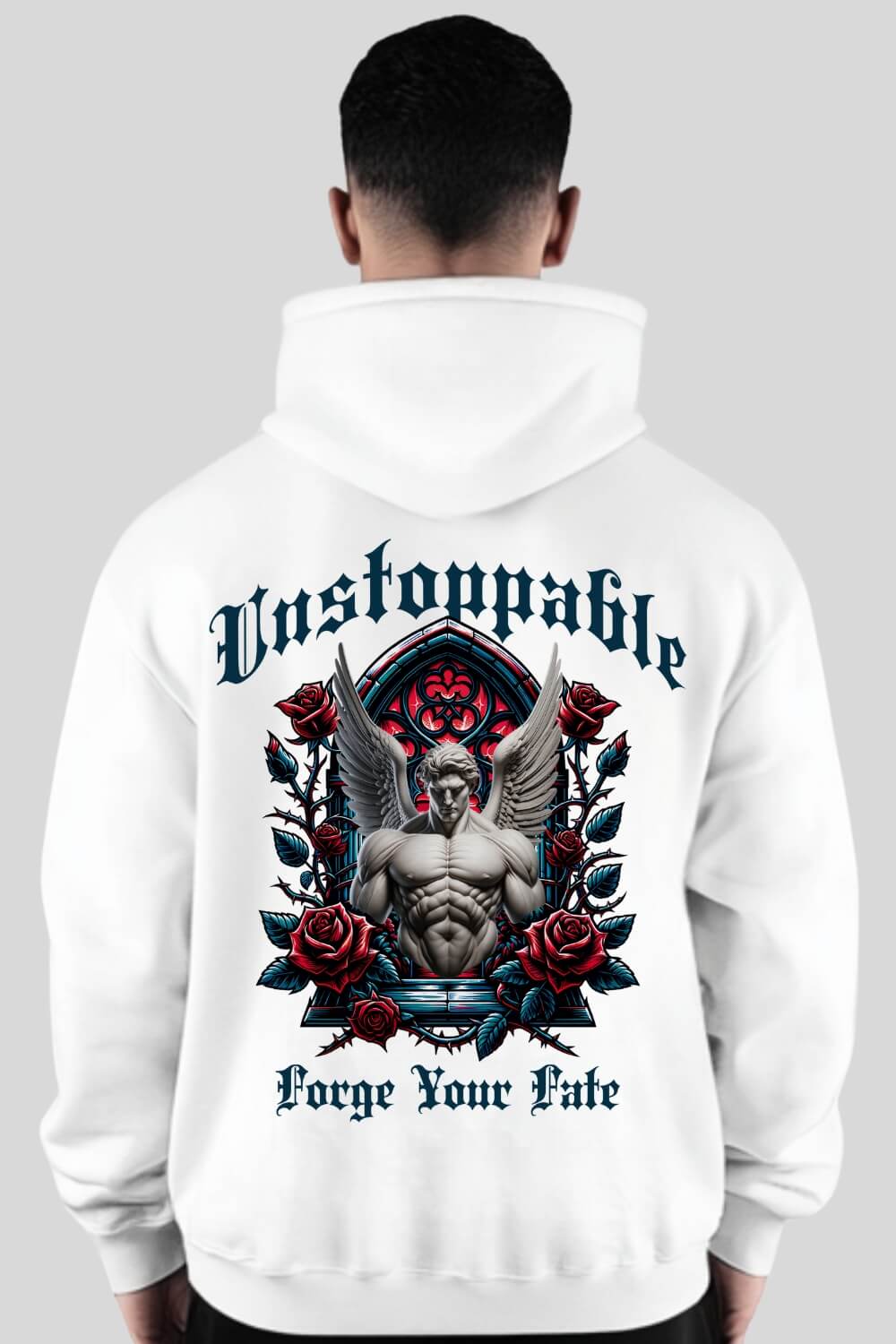 Rückansicht Unstoppable Oversize Hoodie White für Männer und Frauen