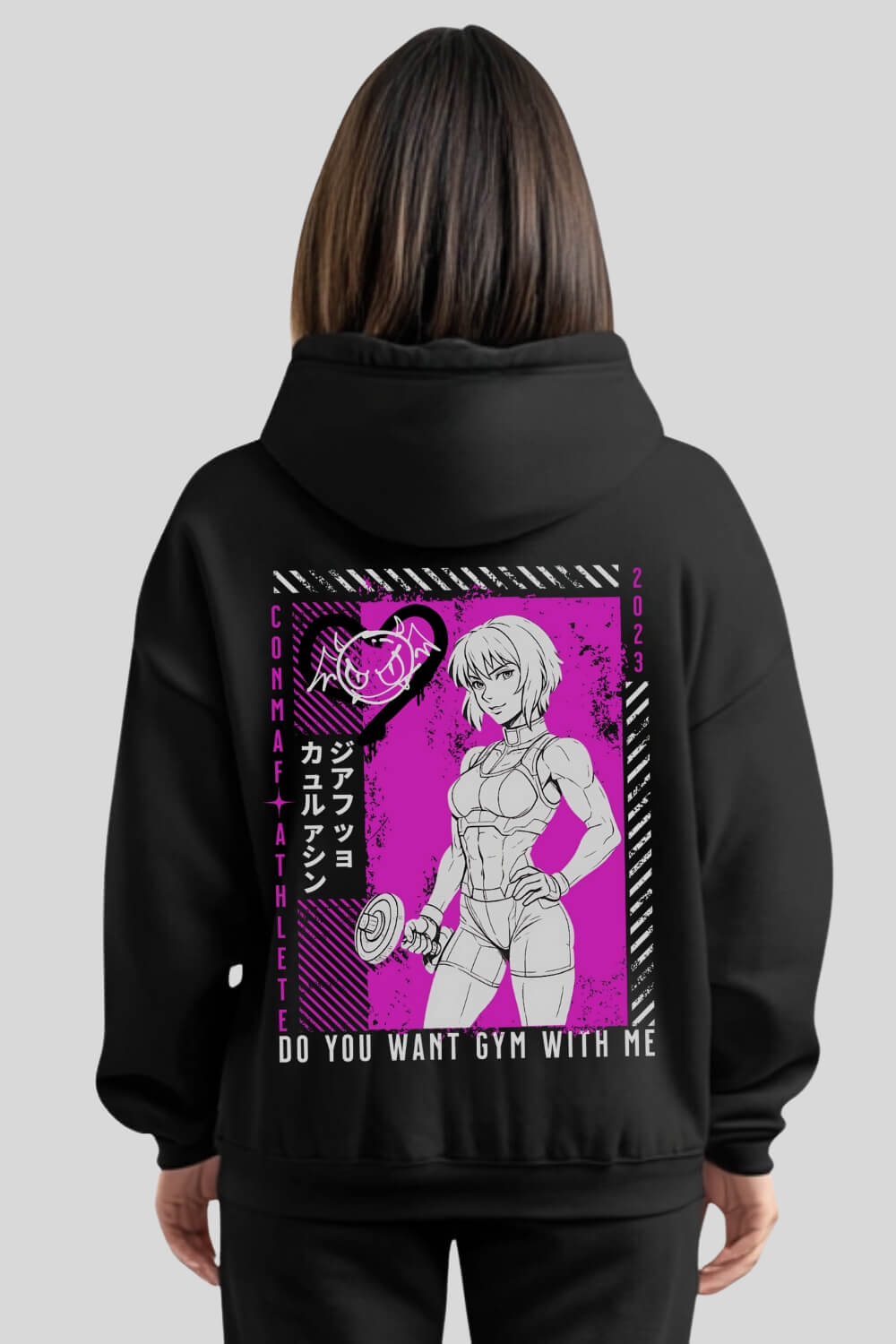Rückansicht Want Oversize Hoodie Black für Männer und Frauen