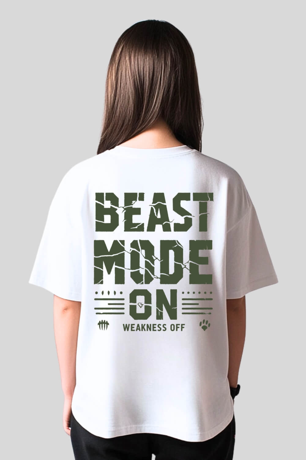 Rückansicht Weakness Off Oversize T-Shirt White für Männer und Frauen